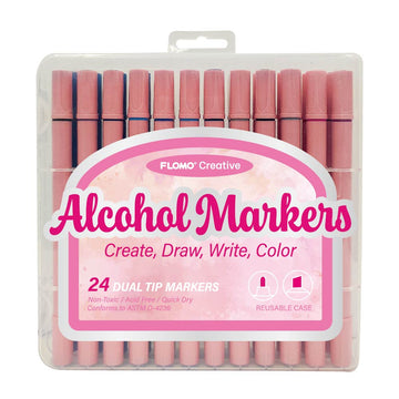 24Ct Dual Tip Broad & Fine Tip Markers With Pink Barrel In Reusable Case