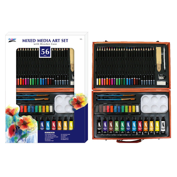 56Pc Mixed Media Art Set With Wooden Case