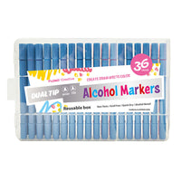 36Ct Dual Tip Broad & Fine Tip Markers With Gray/Blue Barrel In Reusable Case