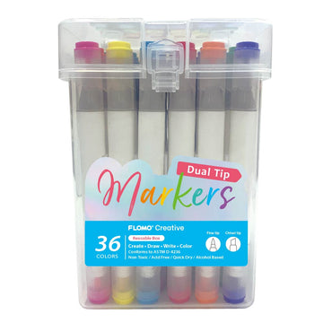 36 Ct Dual Tip Chisel & Fine Tip Markers In Reusable Case With Handle