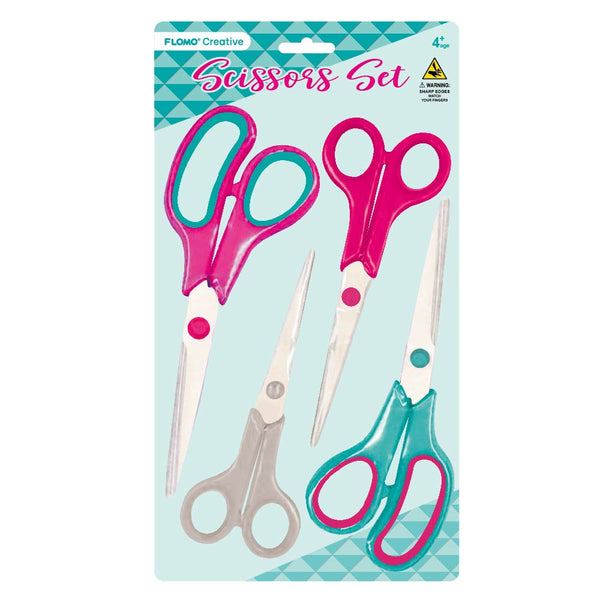 4Ct 5.4"/6.7"/7.8"/8.3" Raspberry And Teal Green Scissors Set