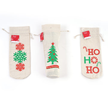 Christmas-Drawstring Wine Bag, 14"X 5"X3.5, 3 Designs