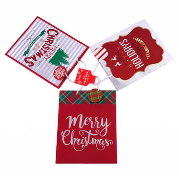 3Pk Large Christmas Plaid Party Hot Stamp Bag, 3 Designs