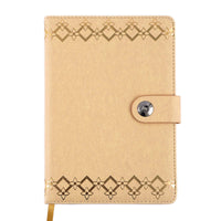 128Sht Pu Journal W/ Snap Magnetic Closure & Hot Stamp, Ivory Gold Geo, 8.25"Lx5.6875"W