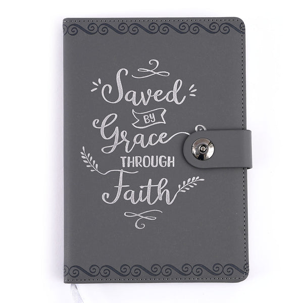 128Sht Pu Journal Debossed W/Snapmagnt Closure/Ht Stamp,Religious Save-Grace 8.25"Lx5.6875"W