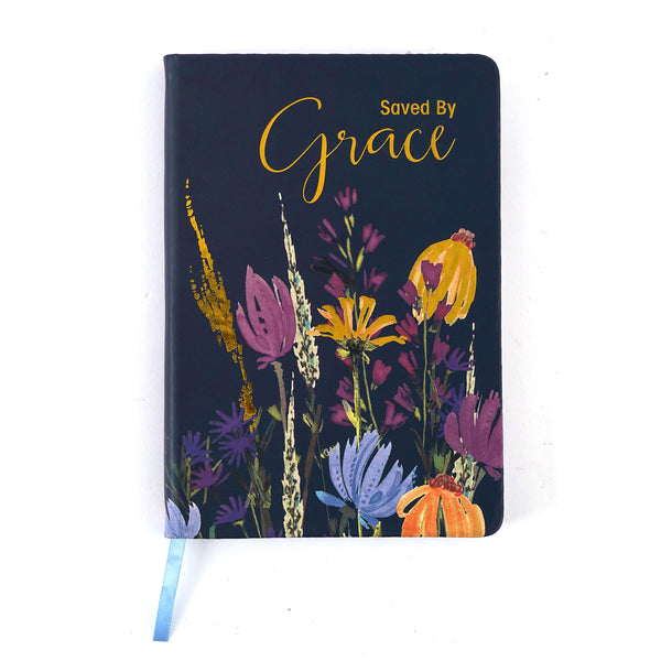 128Sht/256 Page Pu Cover Bookbound Journal W/Htstamp, Religious Navy Floral, 5.5"W X 8.25"L