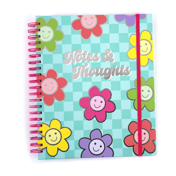 140Sht/280Pge Mega Spiral Hot Stamp Notebook, Daisy Smiley Checker, 11.25"X9.25"