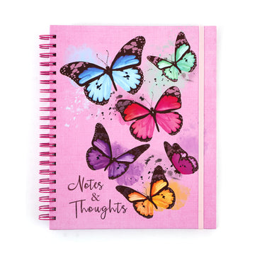 140Sht/280Pge Mega Spiral Hot Stamp Notebook, Butterflies On Pink, 11.25"X9.25"