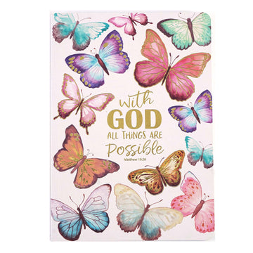 140 Sheet Perfect Bound Embossed Notebook, Religious Butterfly, 7 X 10"