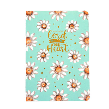 140 Sheet Perfect Bound Embossed Notebook, Religious Daisy On Aqua, 7 X 10"