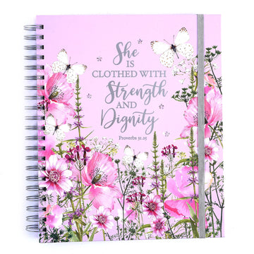 140Sht/280Pge Mega Spiral Hot Stamp Notebook, Religious Lav Wildflowers, 11.25"X9.25"