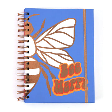 160Sht Hot Stamp Chunky Spiral Journal W/Inside Pocket, Bee Happy Wings, 8.5"X6.25"