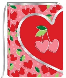 128 Sht/256 Page Valentine Diecut Flap Journal W/Hot Stamp, Cherry Heart, 6"W X 8"L
