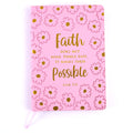 160Sht Pu Journal Debossed W/ Hot Stamp, Religious Pink Faith Floral, 8.25"L X 5.625"W