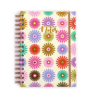 160Sht Hot Stamp Chunky Spiral Journal W/Inside Pocket, Daisy Geo Floral Notes, 8.5"X6.25"