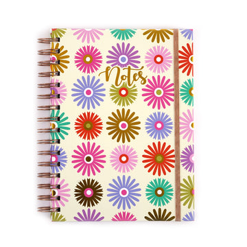 160Sht Hot Stamp Chunky Spiral Journal W/Inside Pocket, Daisy Geo Floral Notes, 8.5"X6.25"