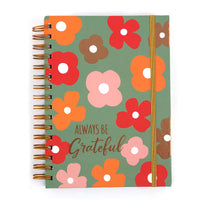 160Sht Hot Stamp Chunky Spiral Journal W/Inside Pocket, Always Be Grateful Floral, 8.5"X6.25"