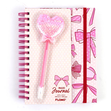 160Sht Chunky Spiral W/Novelty Pen In Blister, Hot Stamp, Pink Bows, 8.5"X6.25"