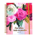 140Sht/280Pge Mega Spiral Religious Spanish Watercolor Floral Hotstamp Notebook, 11.25"X9.25"