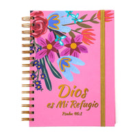 160Sht/320Pg Hot Stamp Spanish Religious Pink Floral Chunky Spiral Journal, 8.5"X6.25"