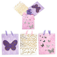 3Pk Large Butterflies Sparkle Hot Stamp Gift Bags, 3 Designs