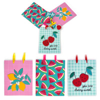 3Pk Large Lemon/Cherry/Melon Hot Stamp/Glitter Gift Bags, 3 Designs