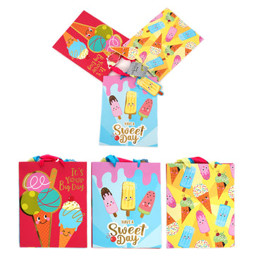 3Pk Large All Occasion Ice Cream Party Hot Stamp/Glitter Gift Bags, 3 Designs