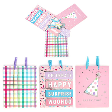 3Pk Large Birthday Pastel Partygirl Hot Stamp Gift Bags, 3 Designs