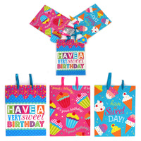 3Pk Large Birthday Super Sweets Glitter Gift Bags, 3 Designs