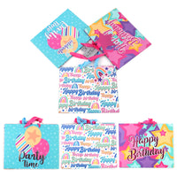 3Pk Horizontal Large Birthday Bash Hot Stamp Gift Bags, 3 Designs