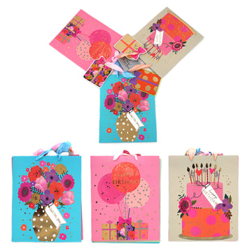 3Pk Large Birthday Elegance Hot Stamp Gift Bags, 3 Designs