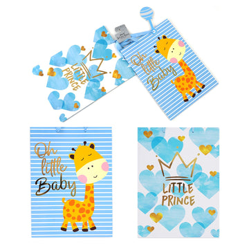 2Pk Extra Large Baby Boy Giraffe/Hearts Gift Bags, 2 Assorted Designs