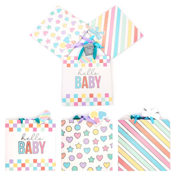 3Pk Square Square Baby Geometrics Hot Stamp Gift Bags, 3 Designs