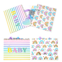 2Pk Horizontal Baby Stripes & Rainbows Hot Stamp Gift Bag, 2 Designs