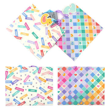 2Pk Horizontal Baby Checks & Confetti Hot Stamp/Hologram Gift Bag, 2 Designs