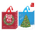 2Pk Extra Large Christmas Gift Bags W/Hot Stamp, Wreath & Tree Retro Holiday