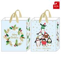 2Pk Extra Large Christmas Gift Bags With Hot Stamp, Wreath/Penguin Holiday