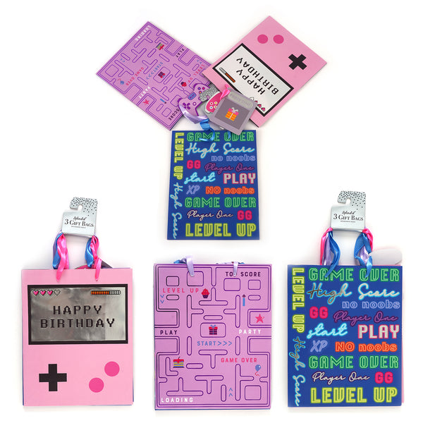 3Pk Large Gaming Party Girl Hot Stamp Gift Bags, 3 Designs