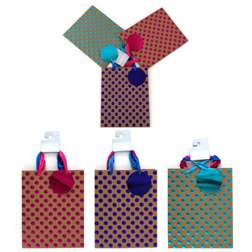 3Pk Large Krafty Dots Kraft Hot Stamp Embossed Bags, 3 Colors