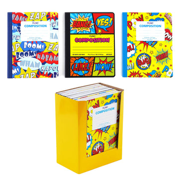 100 Sheets Wide Ruled Composition Book In Pdq, Comic Book Typography,9.75" X 7.5",3 Designs
