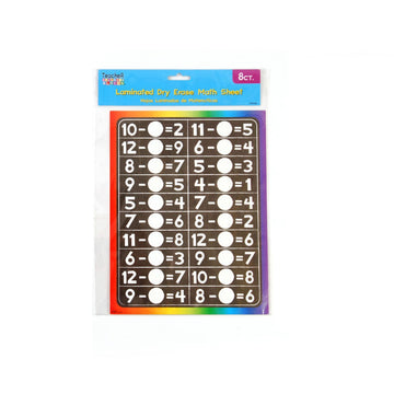 8Ct Educational Laminated Dry Erase Math Sheets, Addition & Subtraction, 8.5" X 11"