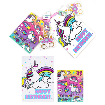 2Pk E/L Birthday Unicorn Party Platinum Elite Hot Stamp Gift Bags With Paper Masks