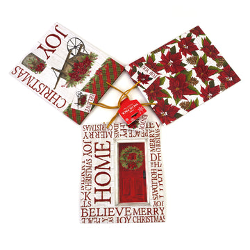 3Pk Large Christmas Classic Poinsettia Glitter Bag, 4 Designs