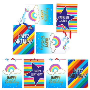 2Pk Extra Large Star-Rainbw-Stripe Birthday Htstamp/Glitter Premium Plus Bag, 3 Designs