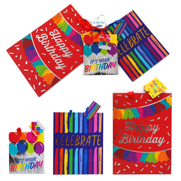 3Pk M/L/E Celebrate Your Birthday Premium Plus Bag,3 Designs