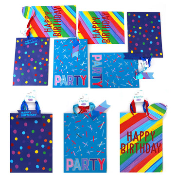 2Pk Extra Large Birthday Stripe-Dots-Confeti Party Hotstamp Premium Plus Bag, 3 Designs