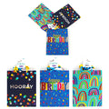 3Pk Large Birthday Rainbow Hooray Hot Stamp/Glitter Premium Plus Bag, 3 Designs