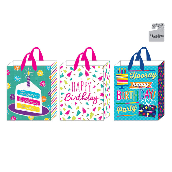 Large Birthday Partytime! Uv Varnish/Glitter Gift Bag, 3 Designs