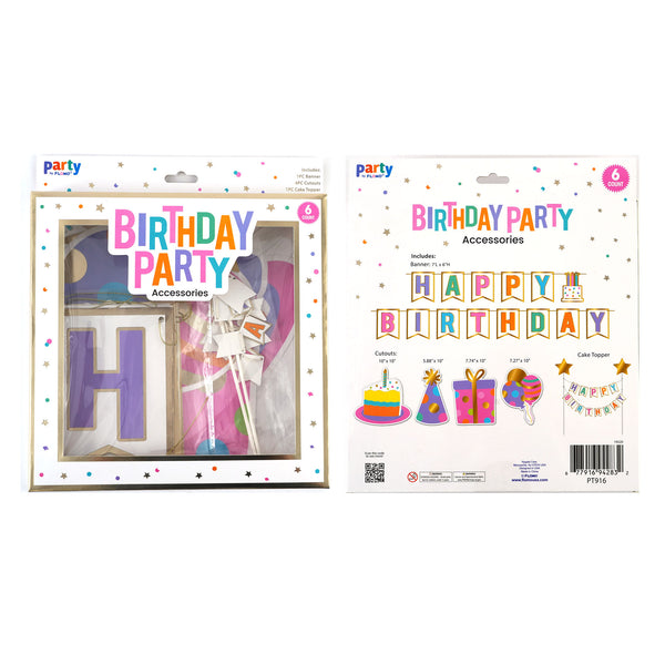 6Pc Party In Box Set/White Box, 1Pk Paper Banner, 4Pk Paper Cutouts, 1Pk Paper Cake Topper