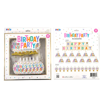 25Pc Party In Box/White Box, 1Pk Paper Banner, 12Pk Party Hat, 12Pk Blowouts